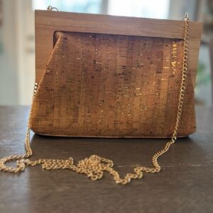 Cork & Wood Clutch with Gold Flecks - Chain Strap - Boho Chic